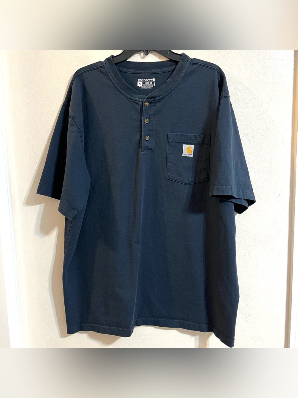 Carhartt Navy Blue Short-Sleeve Pocket Loose Fit Button Up T-Shirt Utility XL